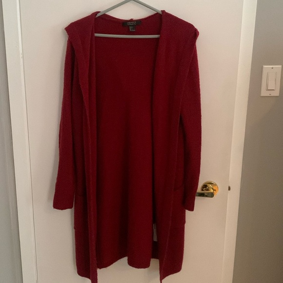 [S] F21 Red Hooded Cardigan - Picture 1 of 11